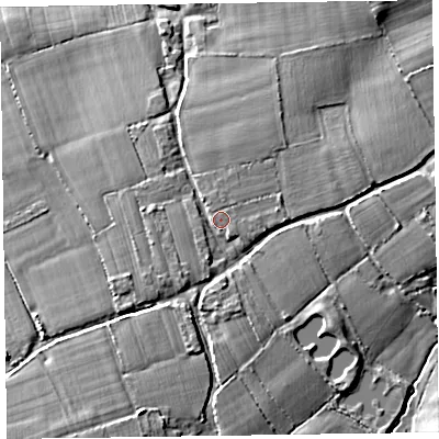 Shaded relief map of the ground around TA51QB, computed from Environment Agency LiDAR. The ground here sits at about 30 m above sea level and falls 15 m across the surrounding 800 m. Surface water reaching this point runs off ground lying to the south-south-west, 2.2 m higher.