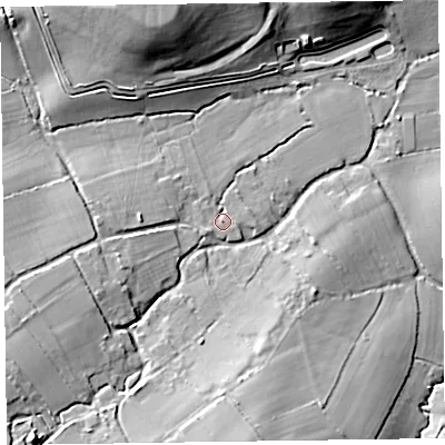 Shaded relief map of the ground around TA51QE, computed from Environment Agency LiDAR. The ground here sits at about 21 m above sea level and falls 20 m across the surrounding 800 m. Surface water reaching this point runs off ground lying to the west-south-west, 1.9 m higher.