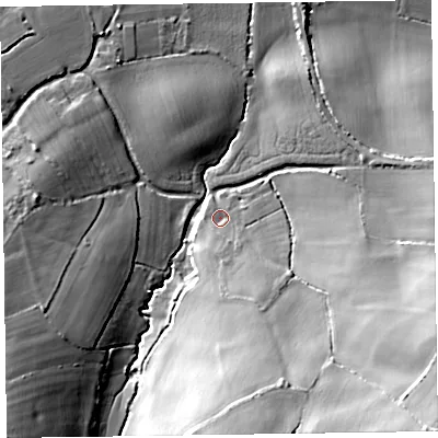 Shaded relief map of the ground around TA51QG, computed from Environment Agency LiDAR. The ground here sits at about 19 m above sea level and falls 36 m across the surrounding 800 m. Surface water reaching this point runs off ground lying to the south-south-east, 19.1 m higher.