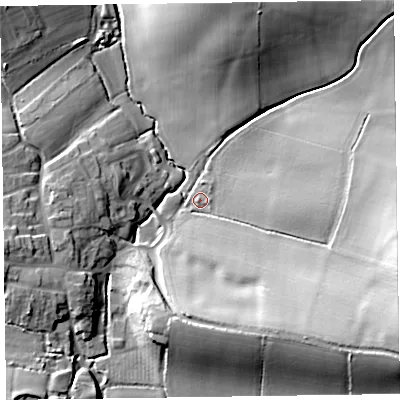 Shaded relief map of the ground around TA51TH, computed from Environment Agency LiDAR. The ground here sits at about 28 m above sea level and falls 28 m across the surrounding 800 m. Surface water reaching this point runs off ground lying to the south-east, 22.6 m higher.
