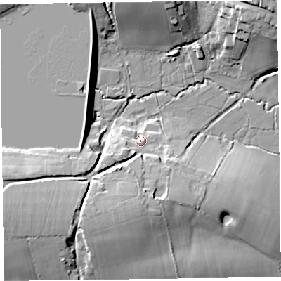 Shaded relief map of the ground around TA52AW, computed from Environment Agency LiDAR. The ground here sits at about 18 m above sea level and falls 23 m across the surrounding 800 m. Surface water reaching this point runs off ground lying to the west-south-west, 15.8 m higher.