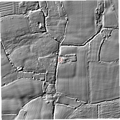 Shaded relief map of the ground around TA52BA, computed from Environment Agency LiDAR. The ground here sits at about 7 m above sea level and falls 6 m across the surrounding 800 m. Surface water reaching this point runs off ground lying to the south-south-west, 4.7 m higher.