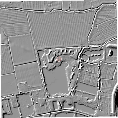 Shaded relief map of the ground around TA52BQ, computed from Environment Agency LiDAR. The ground here sits at about 7 m above sea level and falls 9 m across the surrounding 800 m. Surface water reaching this point runs off ground lying to the north-west, 3.6 m higher.