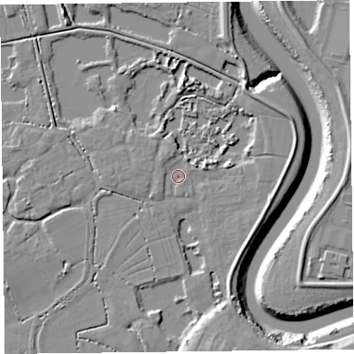 Shaded relief map of the ground around TA52BW, computed from Environment Agency LiDAR. The ground here sits at about 6 m above sea level and falls 10 m across the surrounding 800 m. Surface water reaching this point runs off ground lying to the west-south-west, 1.4 m higher.