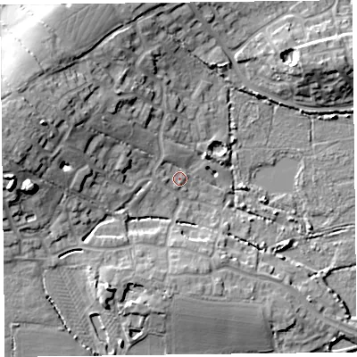 Shaded relief map of the ground around TA52BY, computed from Environment Agency LiDAR. The ground here sits at about 7 m above sea level and falls 16 m across the surrounding 800 m. Surface water reaching this point runs off ground lying to the north-north-west, 2.1 m higher.
