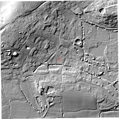 Shaded relief map of the ground around TA52DA, computed from Environment Agency LiDAR. The ground here sits at about 7 m above sea level and falls 17 m across the surrounding 800 m. Surface water reaching this point runs off ground lying to the west-north-west, 10.2 m higher.