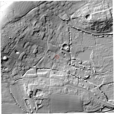 Shaded relief map of the ground around TA52ES, computed from Environment Agency LiDAR. The ground here sits at about 6 m above sea level and falls 17 m across the surrounding 800 m. Surface water reaching this point runs off ground lying to the north-west, 2.4 m higher.