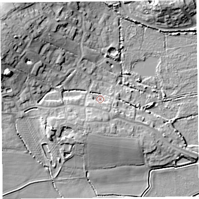 Shaded relief map of the ground around TA52FD, computed from Environment Agency LiDAR. The ground here sits at about 7 m above sea level and falls 17 m across the surrounding 800 m. Surface water reaching this point runs off ground lying to the south-east, 4.7 m higher.