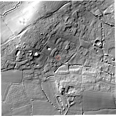 Shaded relief map of the ground around TA52FH, computed from Environment Agency LiDAR. The ground here sits at about 10 m above sea level and falls 16 m across the surrounding 800 m. Surface water reaching this point runs off ground lying to the north-west, 6.8 m higher.