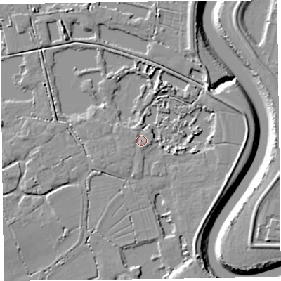 Shaded relief map of the ground around TA52FU, computed from Environment Agency LiDAR. The ground here sits at about 7 m above sea level and falls 9 m across the surrounding 800 m. Surface water reaching this point runs off ground lying to the south-west, 1.1 m higher.
