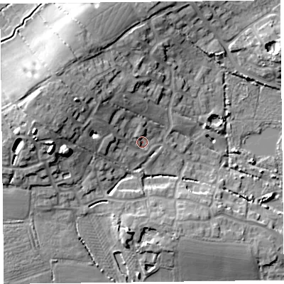 Shaded relief map of the ground around TA52FW, computed from Environment Agency LiDAR. The ground here sits at about 8 m above sea level and falls 16 m across the surrounding 800 m. Surface water reaching this point runs off ground lying to the west-north-west, 11.1 m higher.