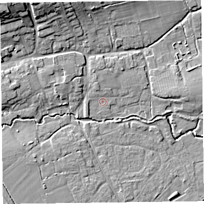 Shaded relief map of the ground around TA52HU, computed from Environment Agency LiDAR. The ground here sits at about 11 m above sea level and falls 19 m across the surrounding 800 m. Surface water reaching this point runs off ground lying to the south-west, 1.7 m higher.