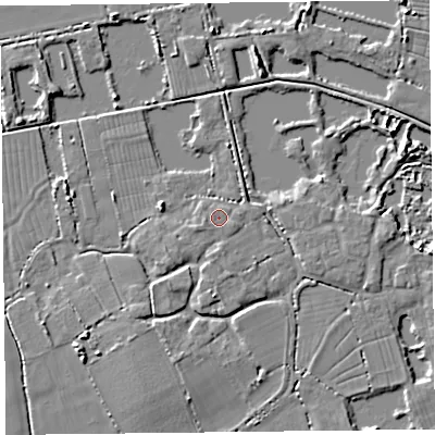 Shaded relief map of the ground around TA52JE, computed from Environment Agency LiDAR. The ground here sits at about 7 m above sea level and falls 5 m across the surrounding 800 m. Surface water reaching this point runs off ground lying to the west-south-west, 1.0 m higher.