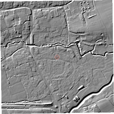 Shaded relief map of the ground around TA52JR, computed from Environment Agency LiDAR. The ground here sits at about 10 m above sea level and falls 11 m across the surrounding 800 m. Surface water reaching this point runs off ground lying to the south-west, 1.9 m higher.