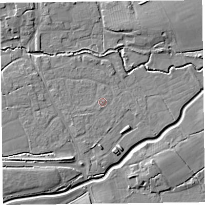 Shaded relief map of the ground around TA52JS, computed from Environment Agency LiDAR. The ground here sits at about 10 m above sea level and falls 11 m across the surrounding 800 m. Surface water reaching this point runs off ground lying to the west-south-west, 1.9 m higher.