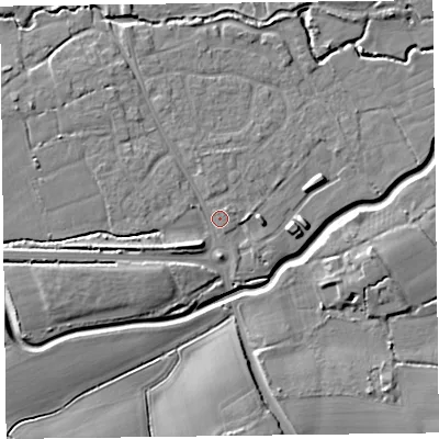 Shaded relief map of the ground around TA52JW, computed from Environment Agency LiDAR. The ground here sits at about 11 m above sea level and falls 11 m across the surrounding 800 m. Surface water reaching this point runs off ground lying to the west, 5.4 m higher.