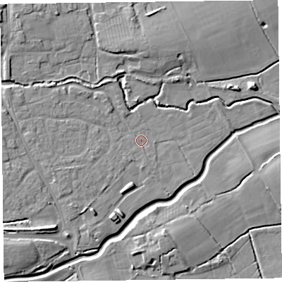 Shaded relief map of the ground around TA52JY, computed from Environment Agency LiDAR. The ground here sits at about 8 m above sea level and falls 10 m across the surrounding 800 m. Surface water reaching this point runs off ground lying to the west-north-west, 3.6 m higher.