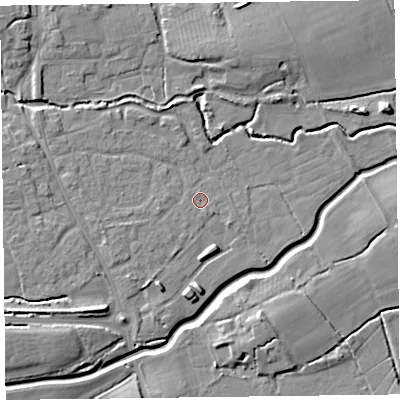 Shaded relief map of the ground around TA52JZ, computed from Environment Agency LiDAR. The ground here sits at about 9 m above sea level and falls 10 m across the surrounding 800 m. Surface water reaching this point runs off ground lying to the south-west, 1.1 m higher.