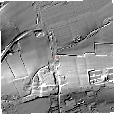 Shaded relief map of the ground around TA52PJ, computed from Environment Agency LiDAR. The ground here sits at about 10 m above sea level and falls 29 m across the surrounding 800 m. Surface water reaching this point runs off ground lying to the south-west, 24.9 m higher.
