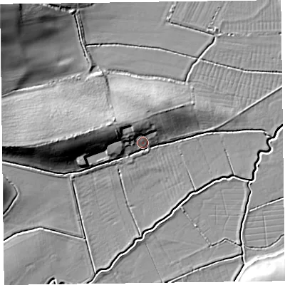 Shaded relief map of the ground around TA52PN, computed from Environment Agency LiDAR. The ground here sits at about 8 m above sea level and falls 18 m across the surrounding 800 m. Surface water reaching this point runs off ground lying to the north-north-west, 6.8 m higher.