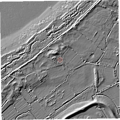 Shaded relief map of the ground around TA52PX, computed from Environment Agency LiDAR. The ground here sits at about 7 m above sea level and falls 8 m across the surrounding 800 m. Surface water reaching this point runs off ground lying to the north-west, 3.1 m higher.