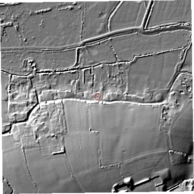 Shaded relief map of the ground around TA52PY, computed from Environment Agency LiDAR. The ground here sits at about 8 m above sea level and falls 23 m across the surrounding 800 m. Surface water reaching this point runs off ground lying to the south-south-west, 14.9 m higher.