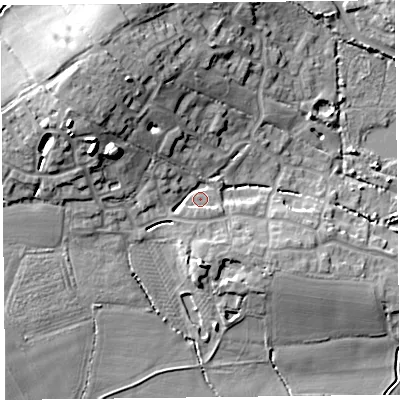 Shaded relief map of the ground around TA52SA, computed from Environment Agency LiDAR. The ground here sits at about 8 m above sea level and falls 17 m across the surrounding 800 m. Surface water reaching this point runs off ground lying to the north-west, 5.5 m higher.