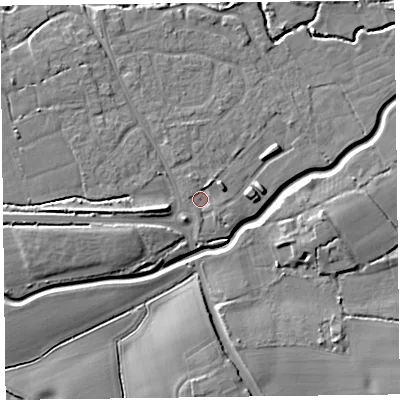 Shaded relief map of the ground around TA52SW, computed from Environment Agency LiDAR. The ground here sits at about 10 m above sea level and falls 11 m across the surrounding 800 m. Surface water reaching this point runs off ground lying to the north-north-east, 1.7 m higher.