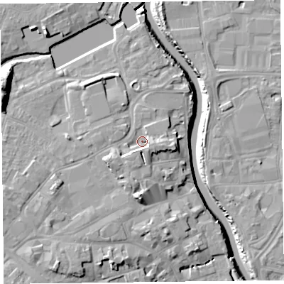 Shaded relief map of the ground around TA63AR, computed from Environment Agency LiDAR. The ground here sits at about 10 m above sea level and falls 16 m across the surrounding 800 m. Surface water reaching this point runs off ground lying to the west-south-west, 4.1 m higher.