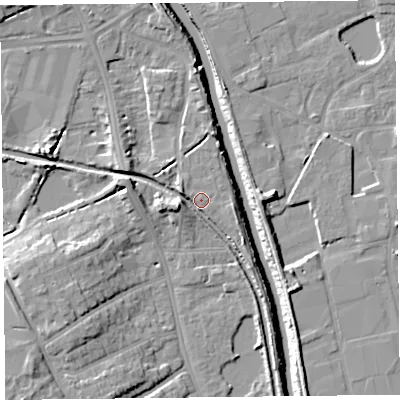 Shaded relief map of the ground around TA63FB, computed from Environment Agency LiDAR. The ground here sits at about 8 m above sea level and falls 13 m across the surrounding 800 m. Surface water reaching this point runs off ground lying to the west-south-west, 3.4 m higher.