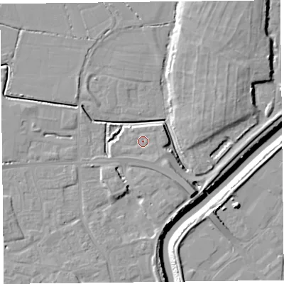 Shaded relief map of the ground around TA63HQ, computed from Environment Agency LiDAR. The ground here sits at about 8 m above sea level and falls 11 m across the surrounding 800 m. Surface water reaching this point runs off ground lying to the south-south-east, 1.5 m higher.