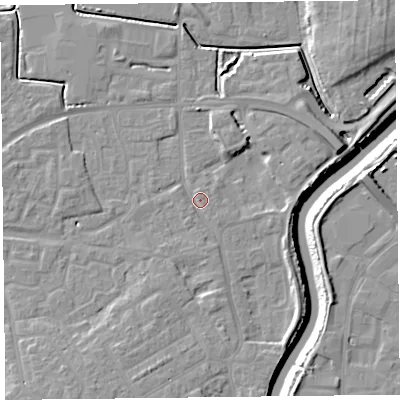 Shaded relief map of the ground around TA63HY, computed from Environment Agency LiDAR. The ground here sits at about 7 m above sea level and falls 11 m across the surrounding 800 m. Surface water reaching this point runs off ground lying to the south-east, 3.0 m higher.