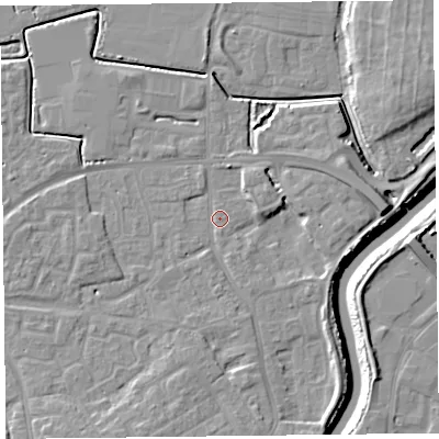 Shaded relief map of the ground around TA63HZ, computed from Environment Agency LiDAR. The ground here sits at about 7 m above sea level and falls 11 m across the surrounding 800 m. Surface water reaching this point runs off ground lying to the south-south-east, 3.0 m higher.
