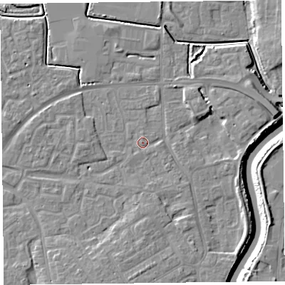 Shaded relief map of the ground around TA63JB, computed from Environment Agency LiDAR. The ground here sits at about 7 m above sea level and falls 10 m across the surrounding 800 m. Surface water reaching this point runs off ground lying to the south-south-west, 4.8 m higher.