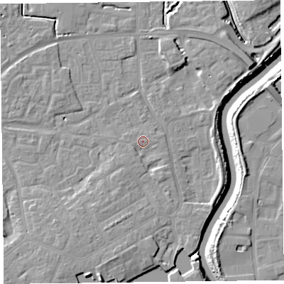 Shaded relief map of the ground around TA63JD, computed from Environment Agency LiDAR. The ground here sits at about 7 m above sea level and falls 11 m across the surrounding 800 m. Surface water reaching this point runs off ground lying to the south-south-west, 4.0 m higher.