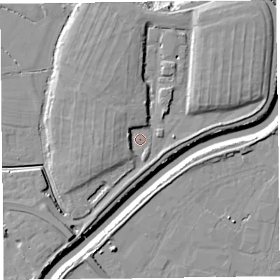 Shaded relief map of the ground around TA63JS, computed from Environment Agency LiDAR. The ground here sits at about 7 m above sea level and falls 11 m across the surrounding 800 m. Surface water reaching this point runs off ground lying to the west, 6.4 m higher.
