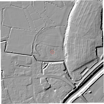 Shaded relief map of the ground around TA63JW, computed from Environment Agency LiDAR. The ground here sits at about 6 m above sea level and falls 11 m across the surrounding 800 m. Surface water reaching this point runs off ground lying to the north-east, 9.1 m higher.