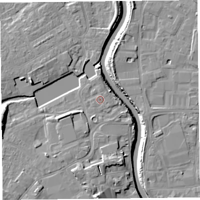 Shaded relief map of the ground around TA63JZ, computed from Environment Agency LiDAR. The ground here sits at about 8 m above sea level and falls 16 m across the surrounding 800 m. Surface water reaching this point runs off ground lying to the south-west, 0.7 m higher.