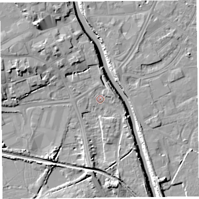 Shaded relief map of the ground around TA63NX, computed from Environment Agency LiDAR. The ground here sits at about 7 m above sea level and falls 13 m across the surrounding 800 m. Surface water reaching this point runs off ground lying to the west-north-west, 9.1 m higher.