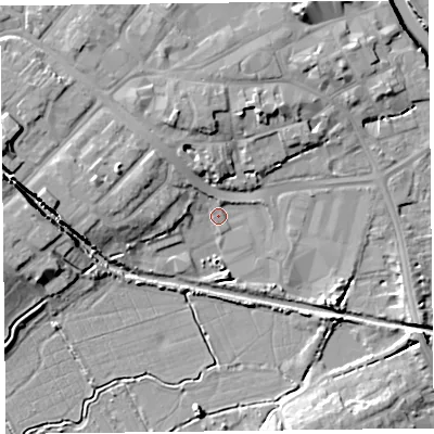 Shaded relief map of the ground around TA63PJ, computed from Environment Agency LiDAR. The ground here sits at about 8 m above sea level and falls 15 m across the surrounding 800 m. Surface water reaching this point runs off ground lying to the west-north-west, 7.9 m higher.
