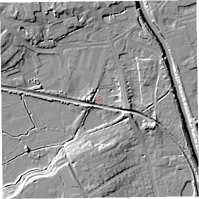 Shaded relief map of the ground around TA63RY, computed from Environment Agency LiDAR. The ground here sits at about 7 m above sea level and falls 13 m across the surrounding 800 m. Surface water reaching this point runs off ground lying to the north-north-west, 9.0 m higher.