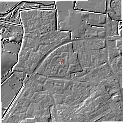 Shaded relief map of the ground around TA63SE, computed from Environment Agency LiDAR. The ground here sits at about 7 m above sea level and falls 6 m across the surrounding 800 m. Surface water reaching this point runs off ground lying to the north-west, 0.9 m higher.