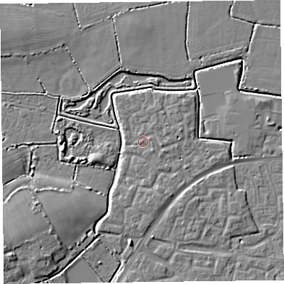 Shaded relief map of the ground around TA63SG, computed from Environment Agency LiDAR. The ground here sits at about 7 m above sea level and falls 6 m across the surrounding 800 m. Surface water reaching this point runs off ground lying to the east, 1.2 m higher.