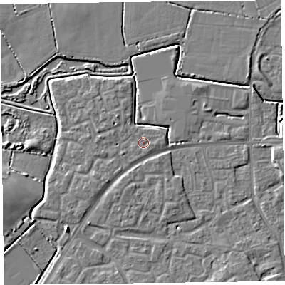 Shaded relief map of the ground around TA63SH, computed from Environment Agency LiDAR. The ground here sits at about 7 m above sea level and falls 6 m across the surrounding 800 m. Surface water reaching this point runs off ground lying to the east-south-east, 0.6 m higher.