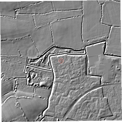Shaded relief map of the ground around TA63SJ, computed from Environment Agency LiDAR. The ground here sits at about 7 m above sea level and falls 6 m across the surrounding 800 m. Surface water reaching this point runs off ground lying to the south-east, 0.7 m higher.