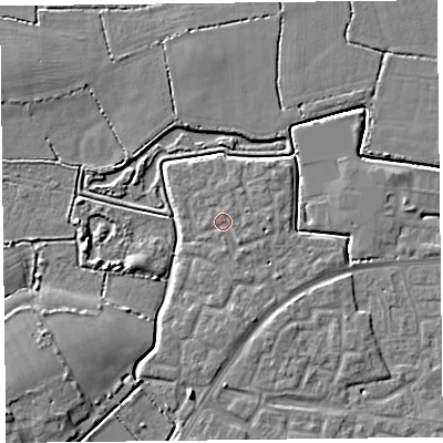 Shaded relief map of the ground around TA63SQ, computed from Environment Agency LiDAR. The ground here sits at about 7 m above sea level and falls 6 m across the surrounding 800 m. Surface water reaching this point runs off ground lying to the east, 1.1 m higher.