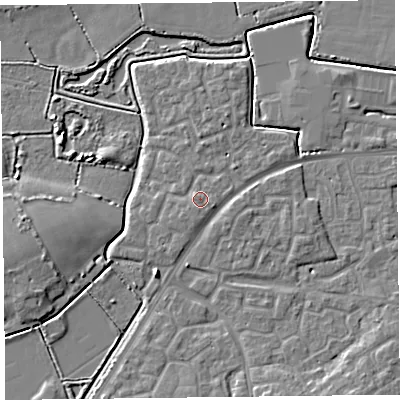 Shaded relief map of the ground around TA63SZ, computed from Environment Agency LiDAR. The ground here sits at about 7 m above sea level and falls 6 m across the surrounding 800 m. Surface water reaching this point runs off ground lying to the east-south-east, 0.8 m higher.