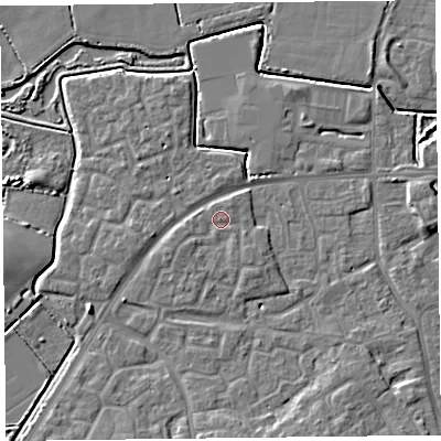 Shaded relief map of the ground around TA63TZ, computed from Environment Agency LiDAR. The ground here sits at about 7 m above sea level and falls 6 m across the surrounding 800 m. Surface water reaching this point runs off ground lying to the south-west, 1.0 m higher.