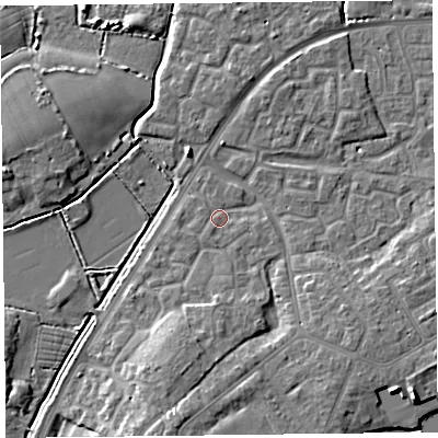 Shaded relief map of the ground around TA63UA, computed from Environment Agency LiDAR. The ground here sits at about 7 m above sea level and falls 8 m across the surrounding 800 m. Surface water reaching this point runs off ground lying to the south-east, 0.8 m higher.