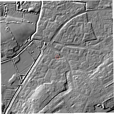 Shaded relief map of the ground around TA63UB, computed from Environment Agency LiDAR. The ground here sits at about 7 m above sea level and falls 8 m across the surrounding 800 m. Surface water reaching this point runs off ground lying to the south-south-west, 5.5 m higher.